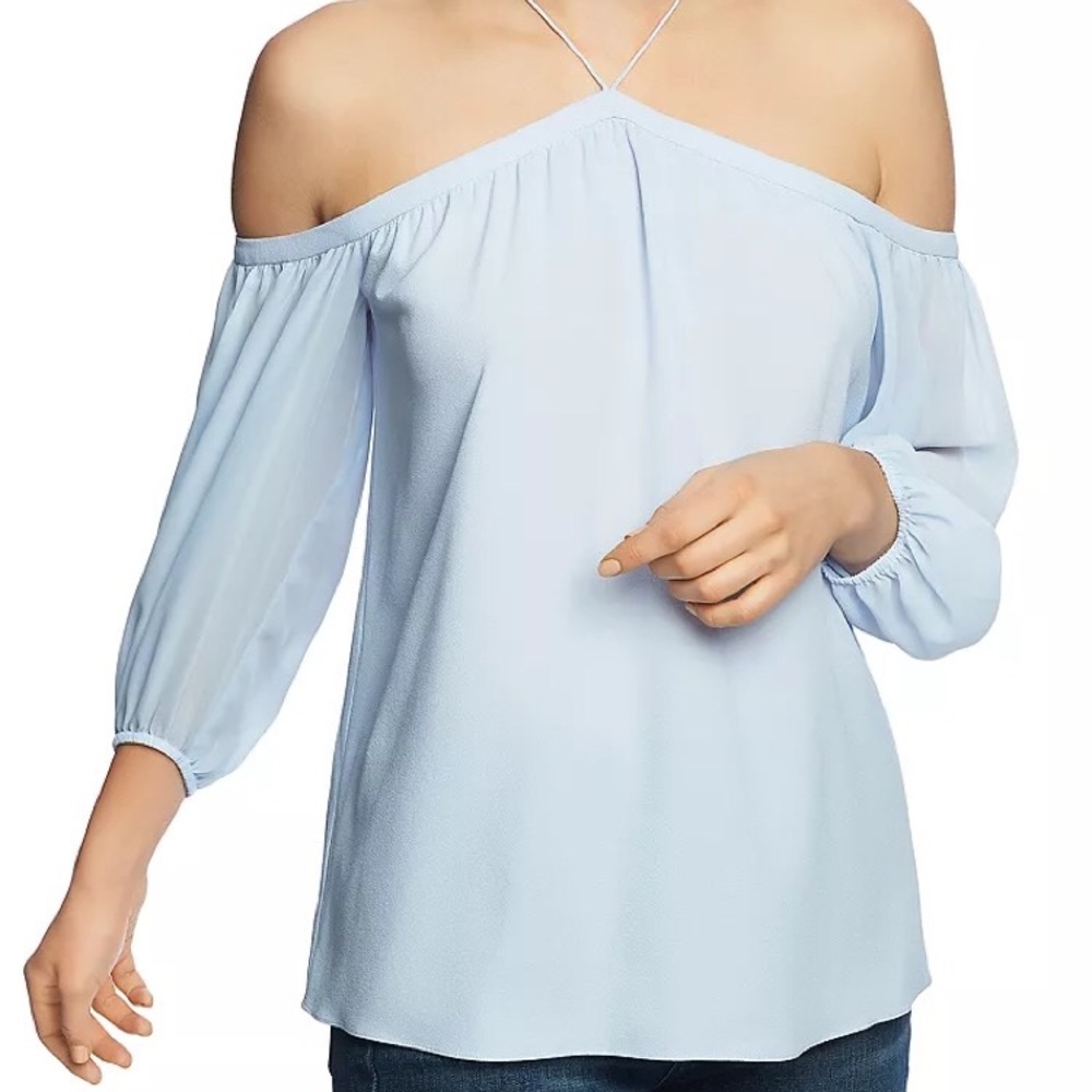 1. State Off the Shoulder Sheer Chiffon Blouse